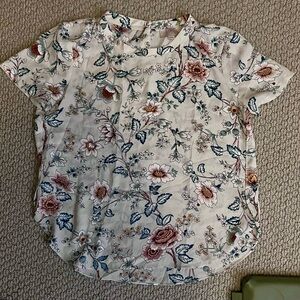 LOFT Floral Blouse in Cream and Pink